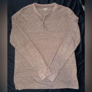 Old Navy Men's Heathered Brown Long Sleeve Henley